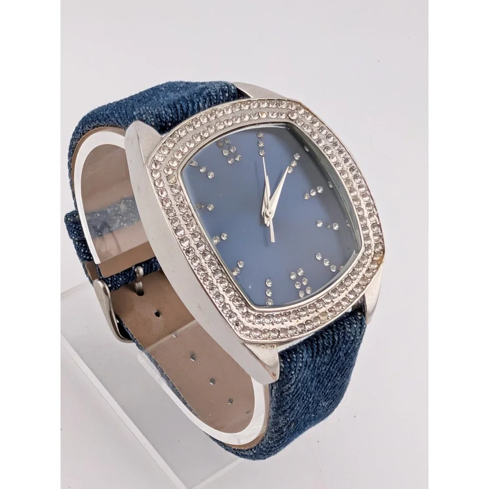 Adrienne Women's‎ Watch 40mm Case Crystal Bezel Denim Band- New Battery
